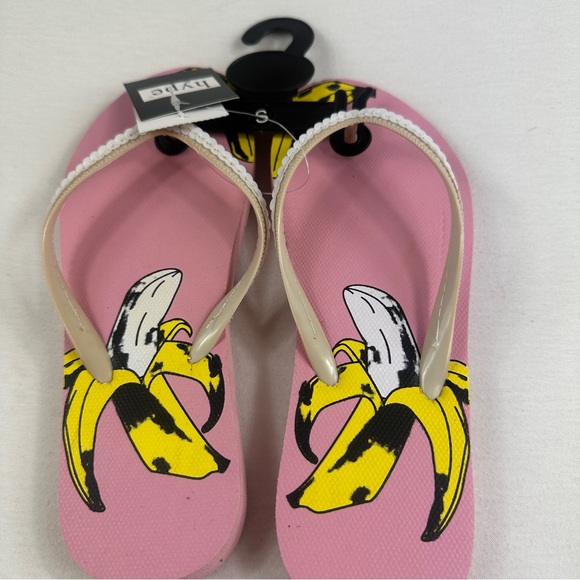 Hype banana 🍌 or stripes sequins Sandals flip flops size S 5-6 pink yellow new - Picture 14 of 16